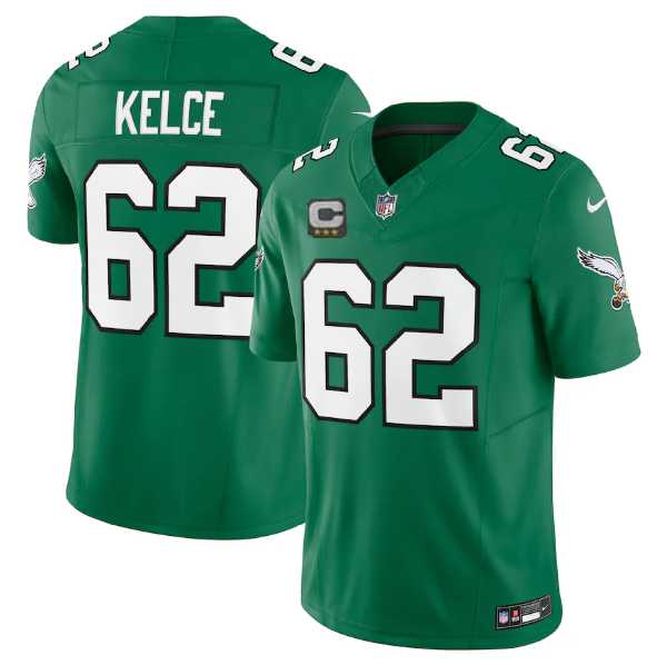 Youth Philadelphia Eagles #62 Jason Kelce Green 2023 F.U.S.E. With C Patch Stitched Football Jersey Dzhi
